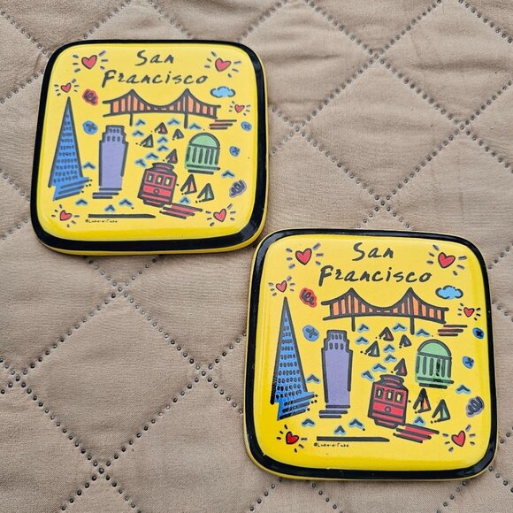 Luke-A-Tuke San Francisco Coaster Set of 2 Souvenir Vacation  Golden Gate Bridge - Picture 4 of 6